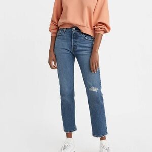 Levis 501 Original Cropped Fray Hem Ripped Knee Jeans Women’s Sz 28